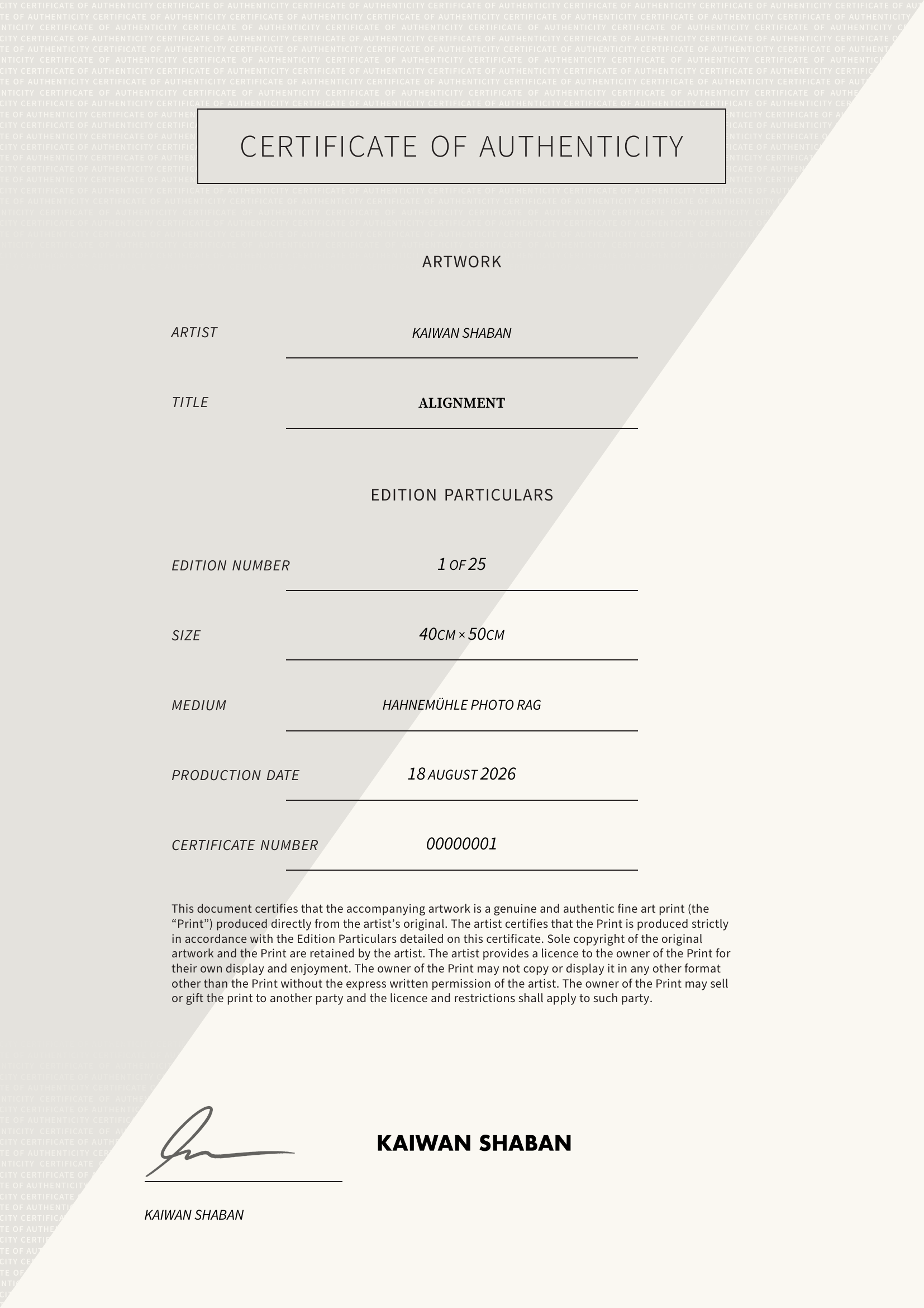 Alignment — Certificate of Authenticity